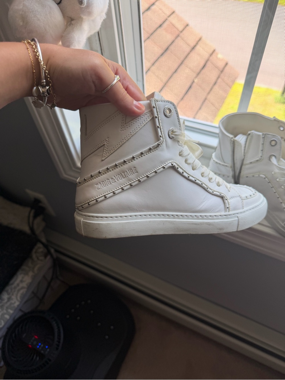 Zadig & Voltaire White High-Top Sneakers with Stud Trim